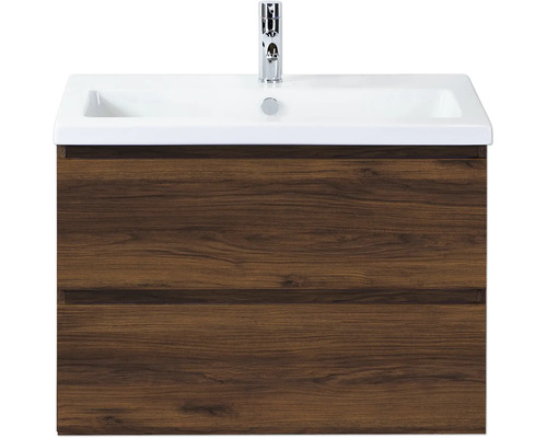 Koupelnová skříňka s umyvadlem Sanox Vogue 80 cm vlašský ořech Skříňka pod umyvadlo se dvěma zásuvkami a umyvadlem na desku