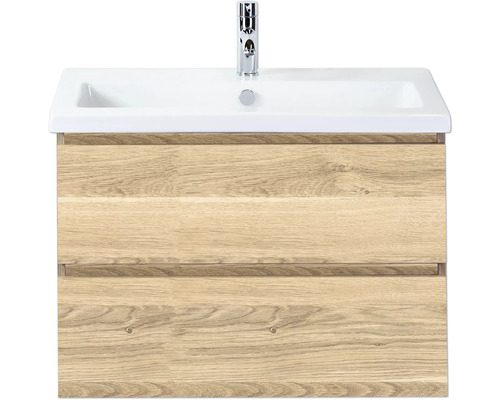 Koupelnová skříňka s umyvadlem Sanox Vogue 80 cm dub šedý Umyvadlová skříňka se dvěma zásuvkami a umyvadlem na desku