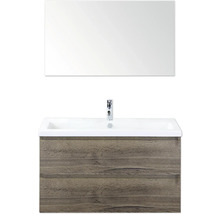 Umyvadlová skříňka se zrcadlem, vzhled dřeva a dvě zásuvky