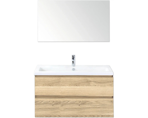 Umyvadlo se zrcadlem a spodní skříňkou se dvěma zásuvkami