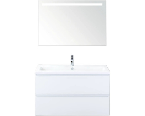 Umyvadlová sestava se zrcadlem a dvěma zásuvkami