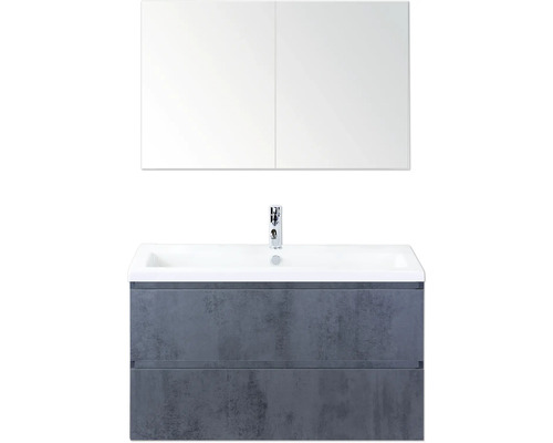 Koupelnová sestava Sanox Vogue 100 cm beton antracit Kombinace umyvadla s umyvadlovou skříňkou, umyvadlem a zrcadlovou skříňkou