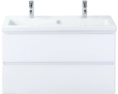 Koupelnová skříňka s umyvadlem Sanox Vogue 100 cm bílá Skříňka pod umyvadlo se dvěma umyvadly a vodovodními bateriemi