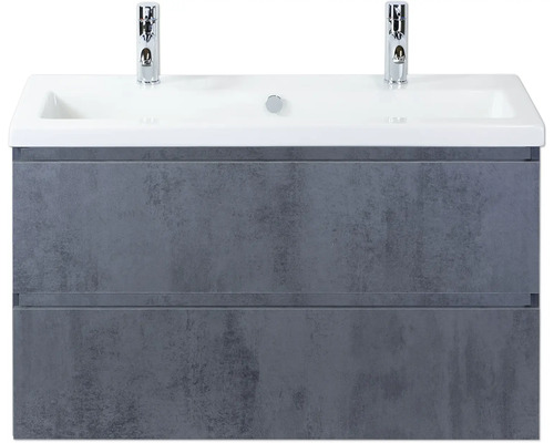 Koupelnová skříňka s umyvadlem Sanox Vogue 100 cm beton antracit Skříňka pod umyvadlo se dvěma zásuvkami, umyvadlo a armatury