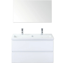 Umyvadlo se dvěma umyvadly, skříňkou a zrcadlem do koupelny