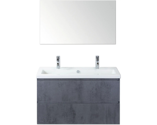 Umyvadlo se dvěma umyvadly, skříňkou a zrcadlem do koupelny