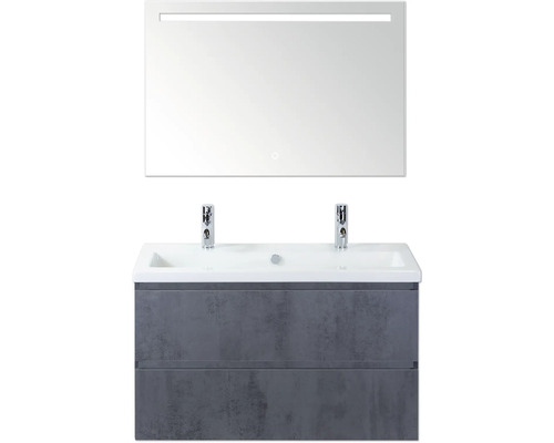 Umyvadlová skříňka se dvěma umyvadly a zrcadlem s osvětlením