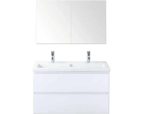 Koupelnová sestava Sanox Vogue 100 cm bílá Dvojité umyvadlo se skříňkou a zrcadlovou skříňkou do koupelny