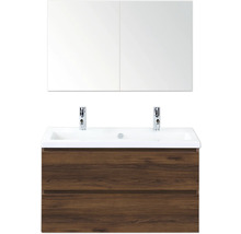 Koupelnová umyvadlová skříňka se zrcadlem a dřevěnou spodní skříňkou