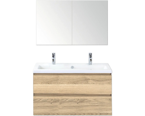 Skříňka pod umyvadlo se dvěma zásuvkami, umyvadlo a zrcadlová skříňka