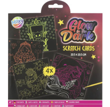 Sada obrázků na škrábání Moxy Glow in the Dark se čtyřmi škrábacími kartami a škrabkou, 19,5 x 19,5 cm
