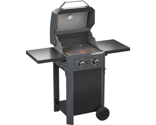 Plynový gril se dvěma hořáky, bočními stolky a kolečky