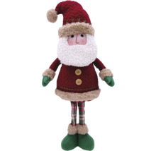 Dekorativní figurka Santa Clause s červenou čepicí, bílým plnovousem a zelenými kostkovanými kalhotami