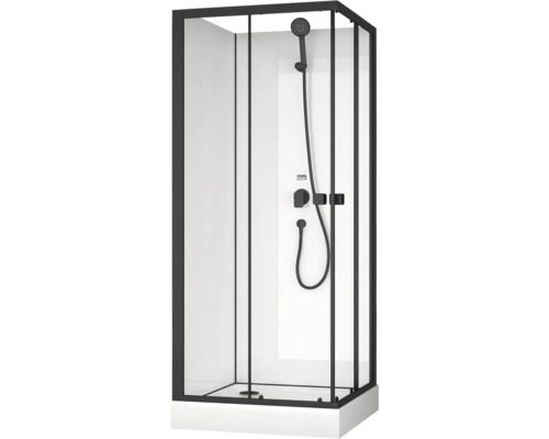 Designová sprcha Aurlane Essential Square 80x80x193 cm dekor skla transparentní barva profilu černá Sprchový kout s ruční sprchou a sprchovou hadicí