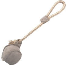 Hračka pro psy s lanem a míčem ze semiše