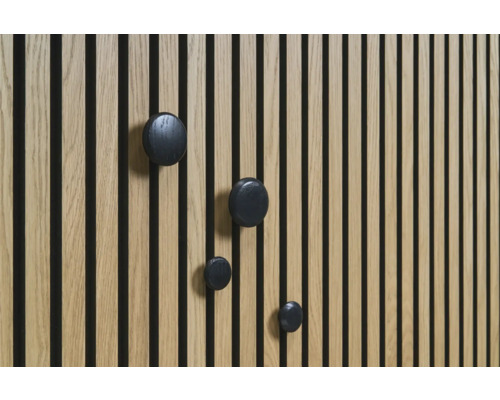 Sonava Function knopky dřevo černé, balení = 4 kusy = 2 x Ø 40 mm, 2 x Ø 60 mm včetně upevnění Dřevěný panel s černými kulatými háčky