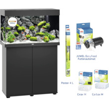 Sada akvária s příslušenstvím: akvárium, skříňka, automatické krmítko Juwel EasyFeed, plakát Juwel 4, Juwel Cirax M a Juwel Carbax M