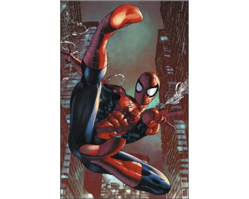 Obraz Decopanel Spiderman 1 90x58cm Komiksová ilustrace Spider-Mana na pozadí města.