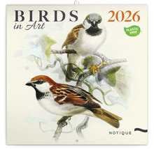 Nástěnný kalendář Notique Birds in Art 2026 s ilustracemi ptáků