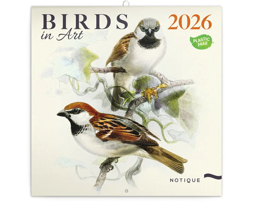 Nástěnný kalendář Notique Birds in Art 2026 s ilustracemi ptáků