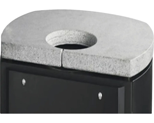 Sklo do krbových kamen MODENA+ (včetně těsnění a sady upevňovacích svorek) Detail černých kamen s kamenným krytem včetně kruhového otvoru.