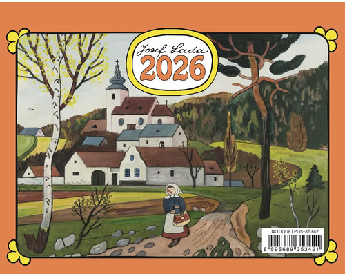 Kalendář Josefa Lady 2026 s ilustrací vesnické krajiny