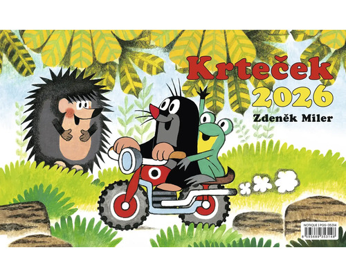 Krteček Kalendář 2026 s krtečkem, žábou a ježkem na motorce
