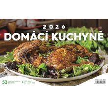 Titulní strana kuchařky ''Domácí kuchyně 2026'' s pečeným kuřetem na salátu