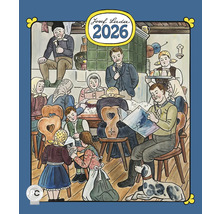Kalendář Josefa Lady 2026 s ilustrací skupiny lidí v místnosti