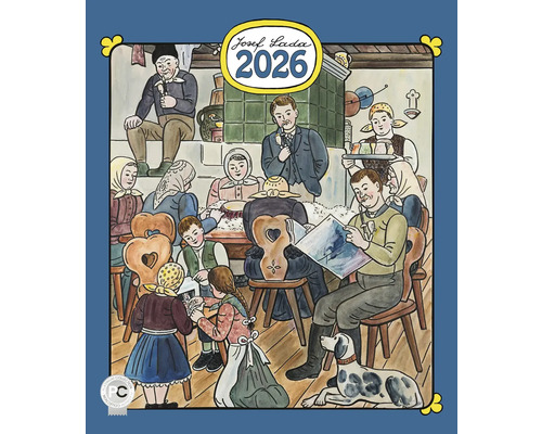Kalendář Josefa Lady 2026 s ilustrací skupiny lidí v místnosti