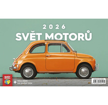 Kalendář Svět motorů 2026 s oranžovým veteránem