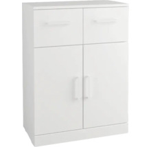 Bílá koupelnová skříňka se dvěma zásuvkami a dvěma dvířky