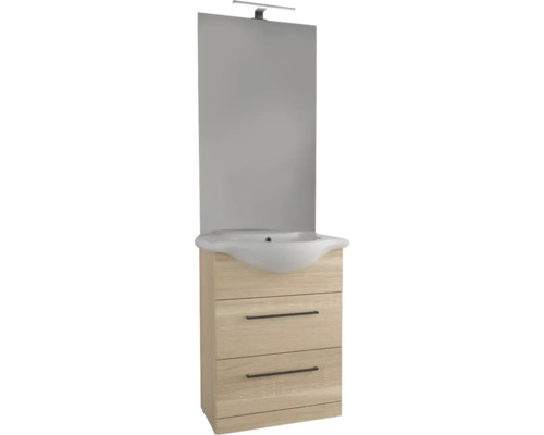Koupelnová sestava form&style Lanai 66 cm dub 03100 Skříňka pod umyvadlo s umyvadlem a zrcadlem do koupelny