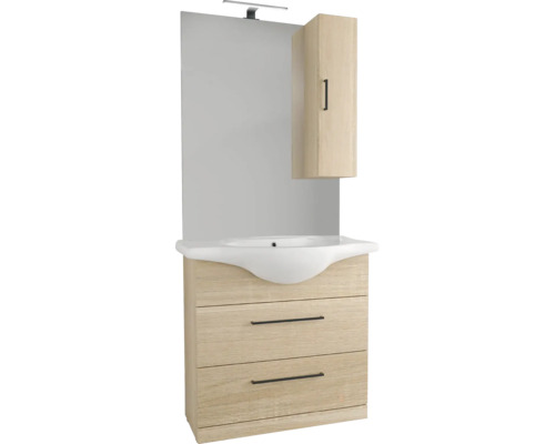 Koupelnová sestava Baden Haus Lanai 87 cm dub 03105 Umyvadlo se skříňkou, zrcadlová skříňka a osvětlení