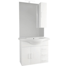 Umyvadlová sestava se zrcadlem, zrcadlová skříňka, umyvadlová skříňka se dvířky a zásuvkami