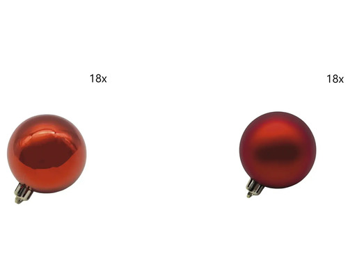 Vánoční ozdoby plastové Lafiora Ø 6 cm červené 36 ks Osmnáct červených plastových vánočních koulí