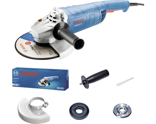 Úhlová bruska Bosch s příslušenstvím a obalem produktu