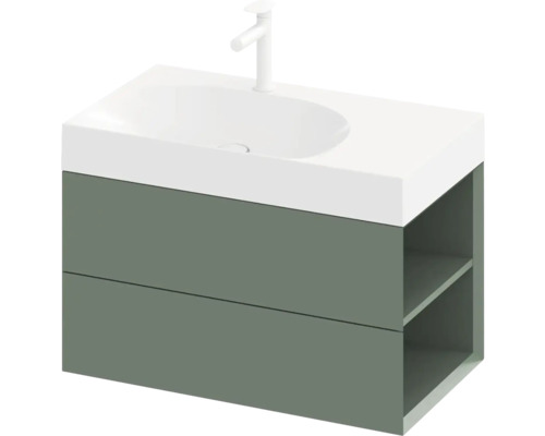 Umyvadlová skříňka se dvěma zásuvkami a otevřenou policí