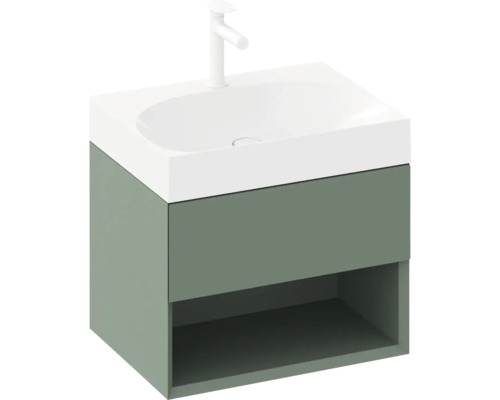 Umyvadlo se skříňkou a baterií do koupelny.