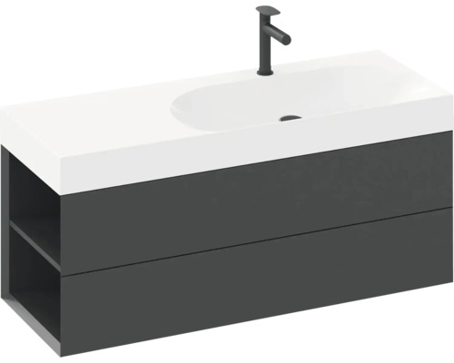 Umyvadlo se skříňkou, dvě zásuvky a otevřená police