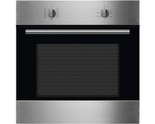 Vestavná trouba z nerezové oceli s ovládacími knoflíky a skleněnou přední stranou