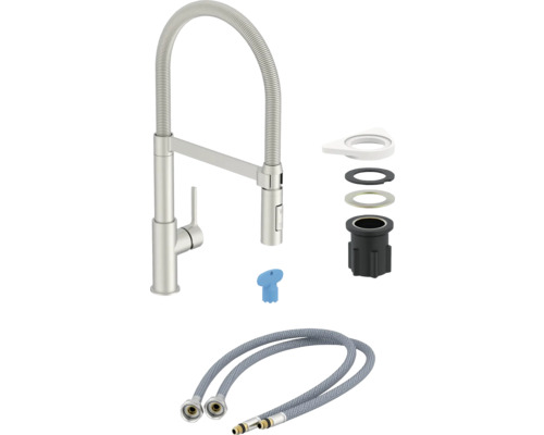 Kuchyňská baterie s sprchovou hadicí, montážním materiálem a připojovacími hadicemi