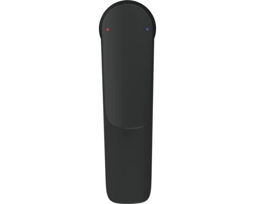 Černá umyvadlová baterie s označením teplé a studené vody