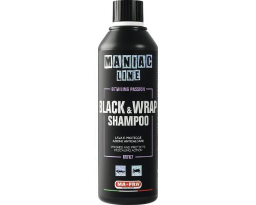 Šampon na černý nebo foliovaný povrch MA-FRA Maniac Line Black & Wrap Shampoo 500 ml Láhev šamponu Black and Wrap pro vozidla