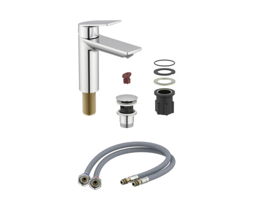 Umyvadlová baterie s odtokovou soupravou a připojovacími hadicemi