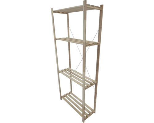 Dřevěný regál se čtyřmi policemi