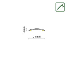Průřez profilu o rozměrech 4 mm výšky a 28 mm šířky