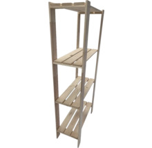 Dřevěný regál se čtyřmi policemi do interiéru