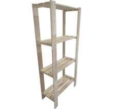 Dřevěný regál se čtyřmi úrovněmi do interiéru