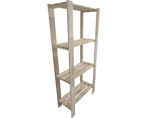 Dřevěný regál se čtyřmi úrovněmi do interiéru